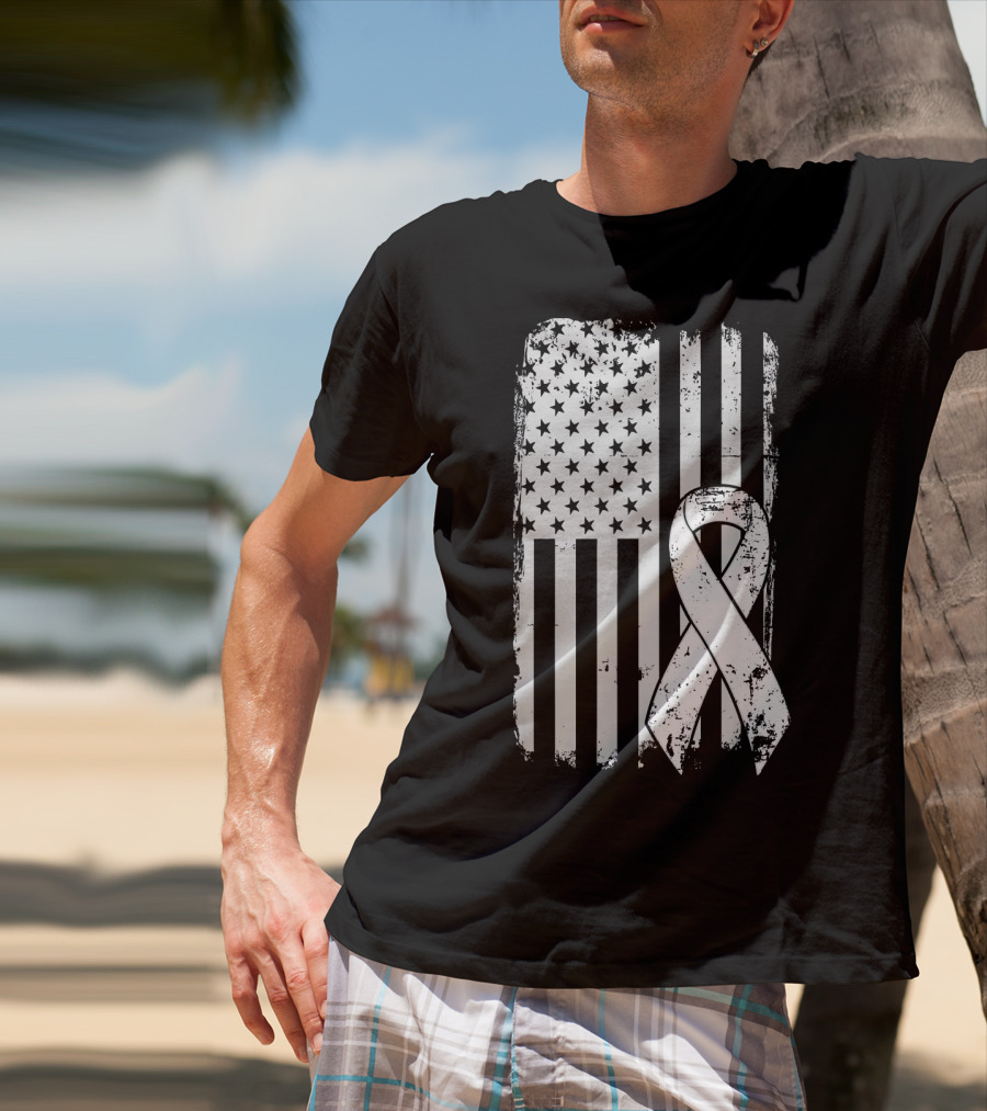 Mens Lung Cancer Awareness Distressed American Flag T-Shirt