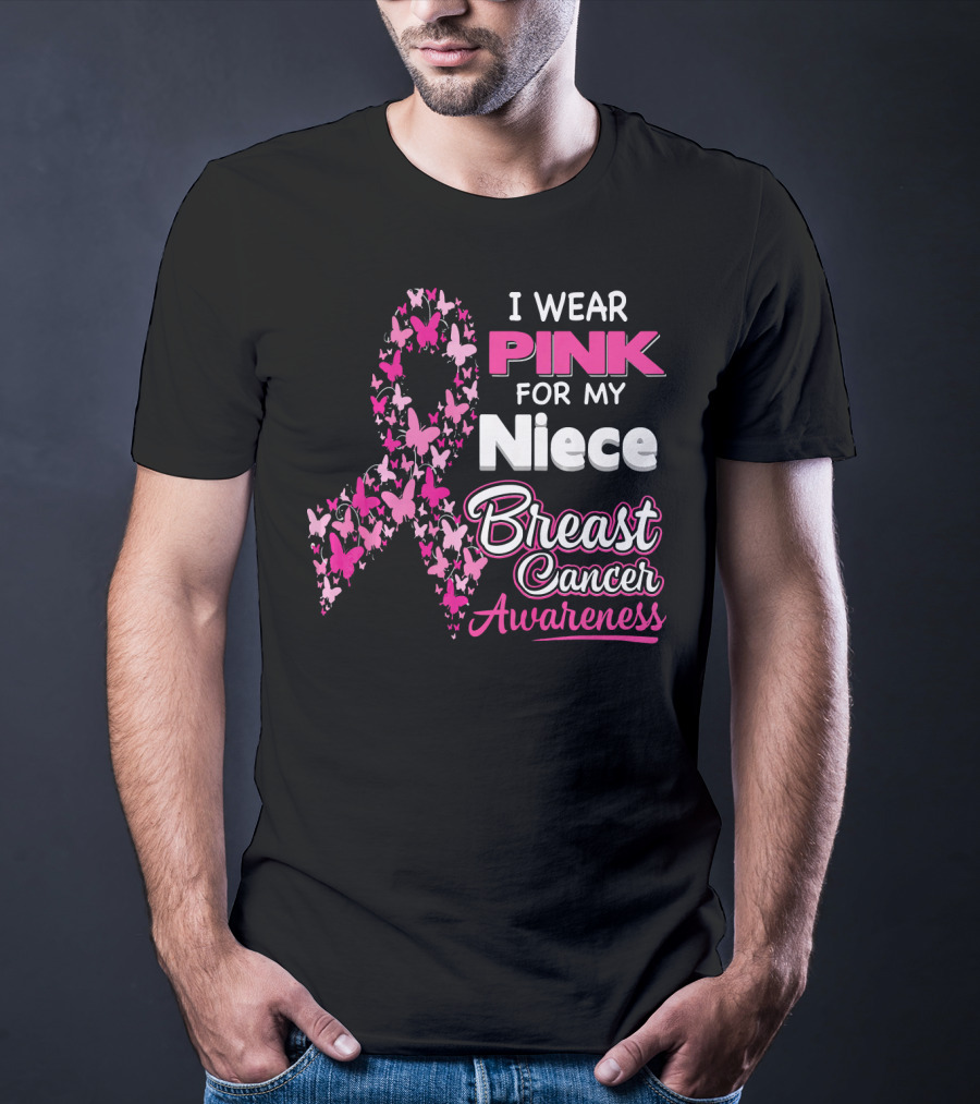 I Wear Pink For My Niece Breast Cancer Awareness Butterfly T-Shirt
