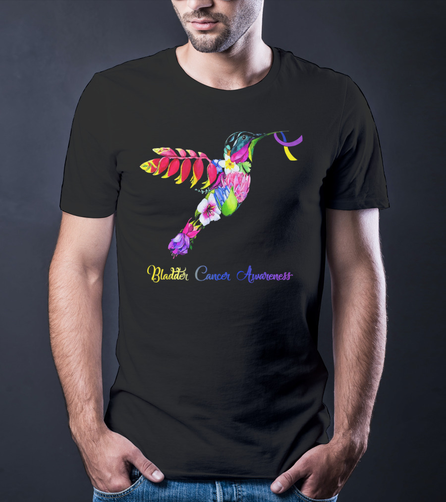 Floral Hummingbird Bladder Cancer Awareness T-Shirt