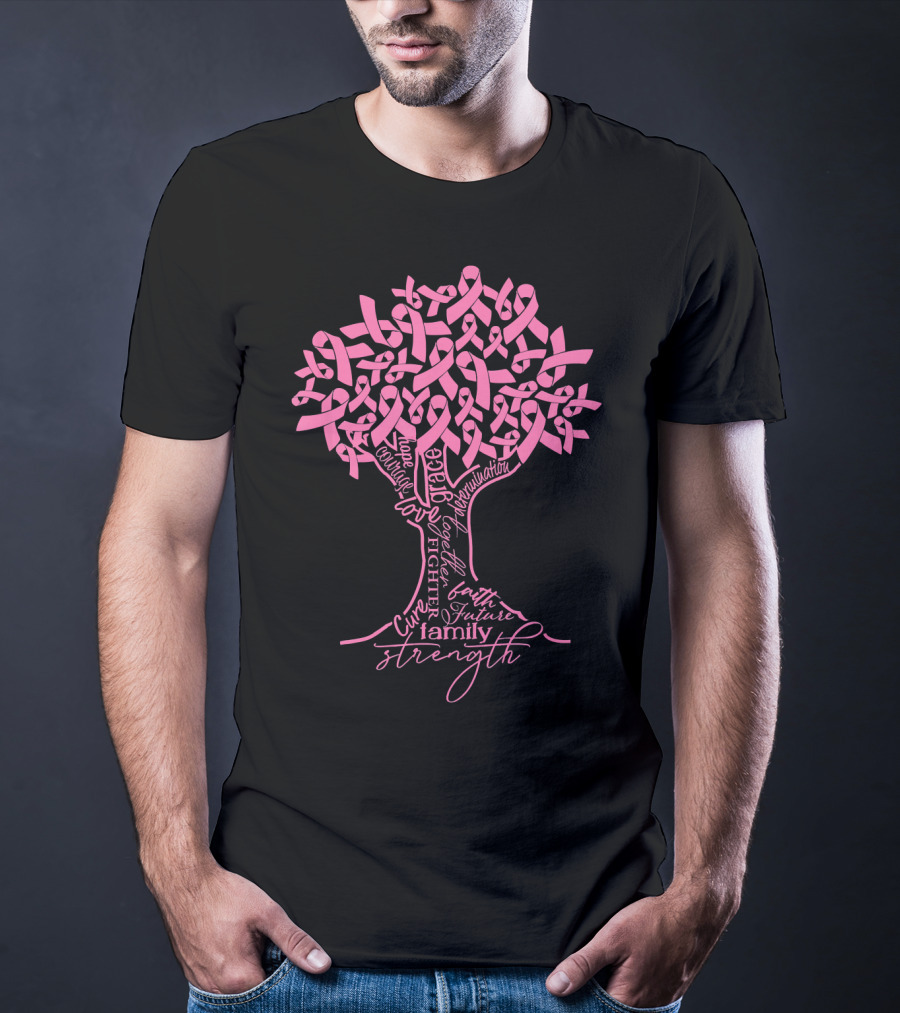 Breast Cancer Awareness Pink Ribbon Tree Strength Hope Family Fighter Cure T-Shirt