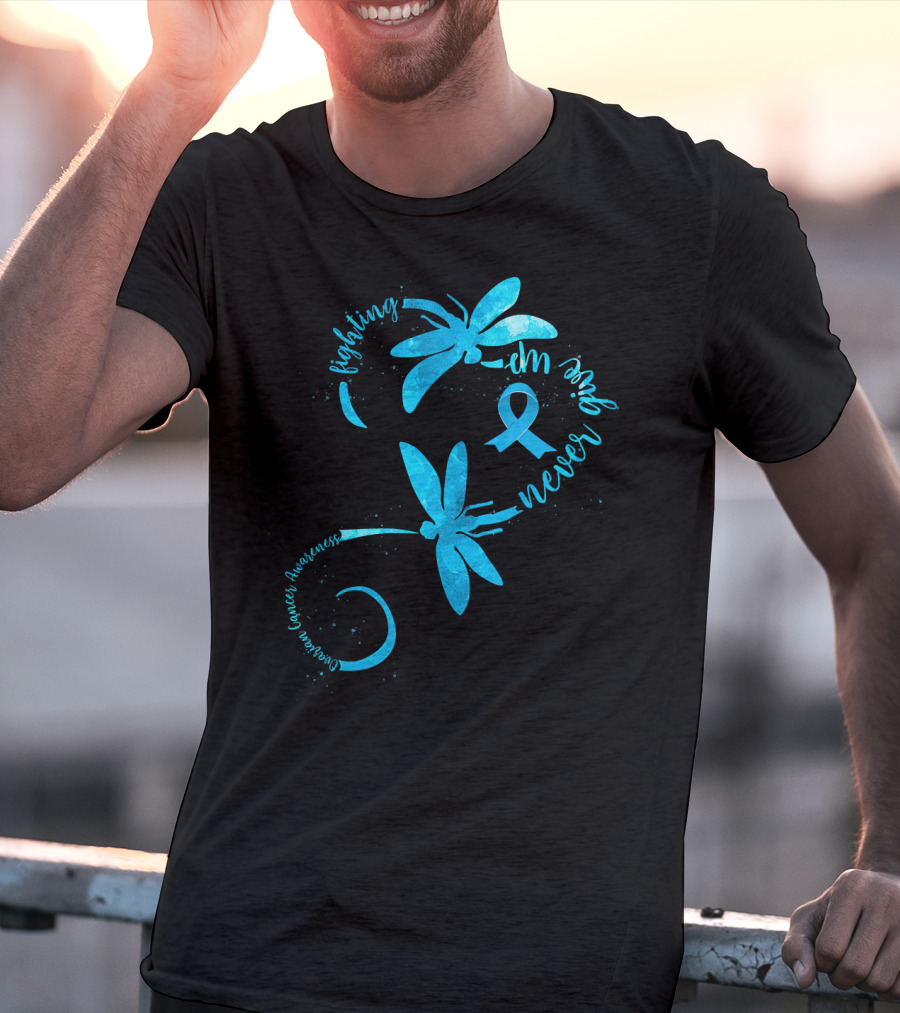Fighting Never Give Up Ovarian Cancer Awareness Dragonfly T-Shirt