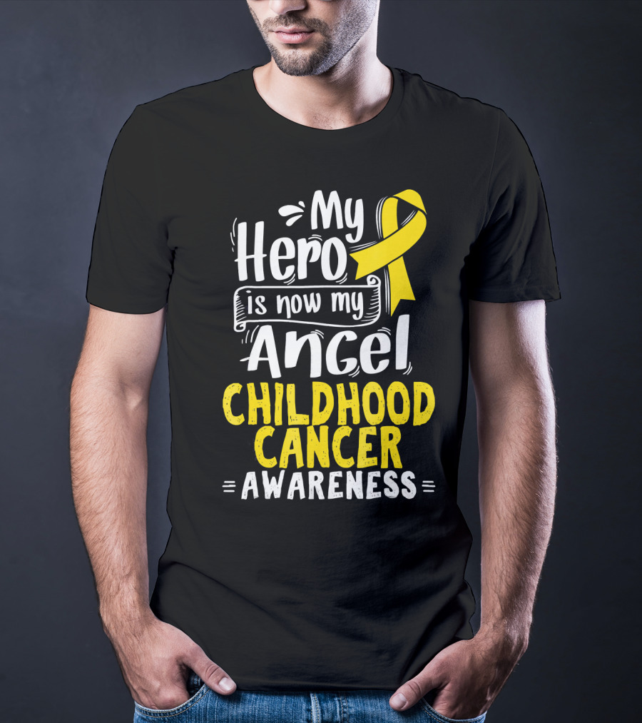 Gold Awareness Ribbon My Hero Is Now My Angel Childhood Cancer Awareness T-Shirt
