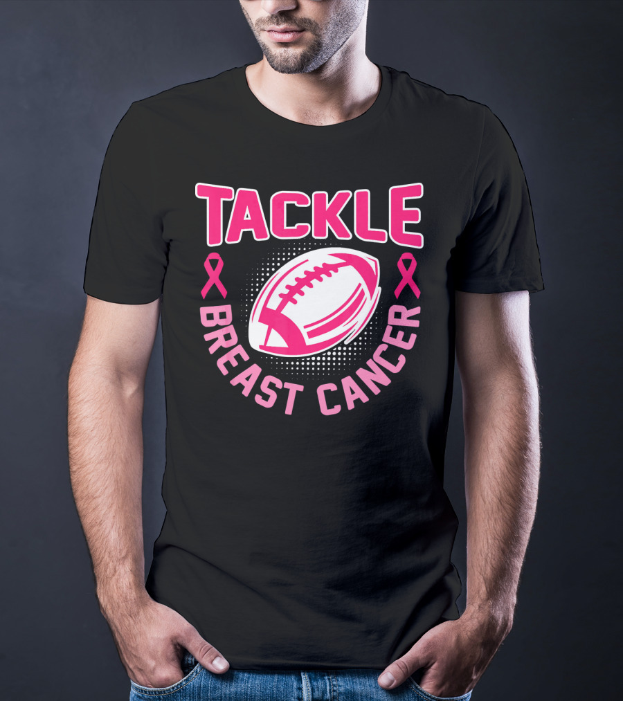 Tackle Breast Cancer Pink Ribbon Awareness Football T-Shirt