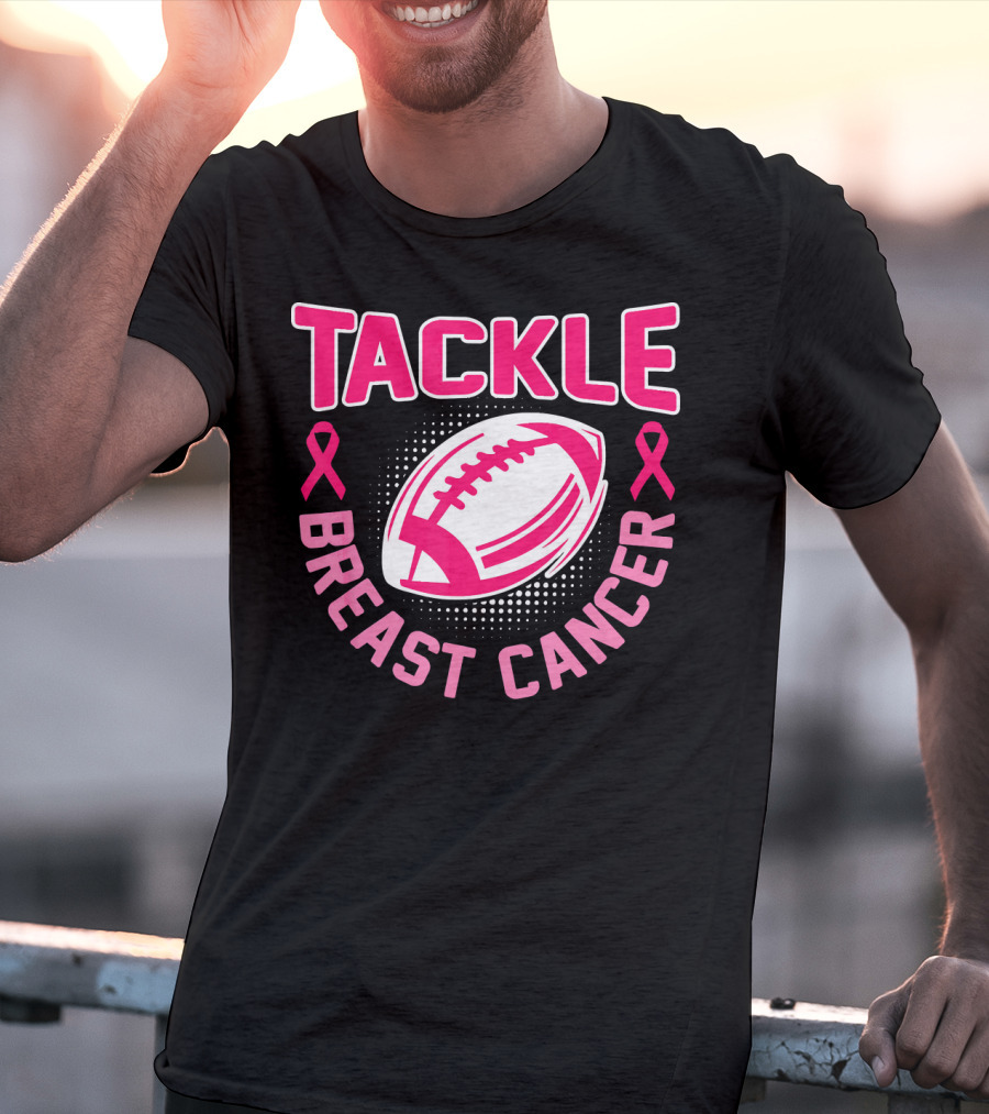 Tackle Breast Cancer Pink Ribbon Awareness Football T-Shirt