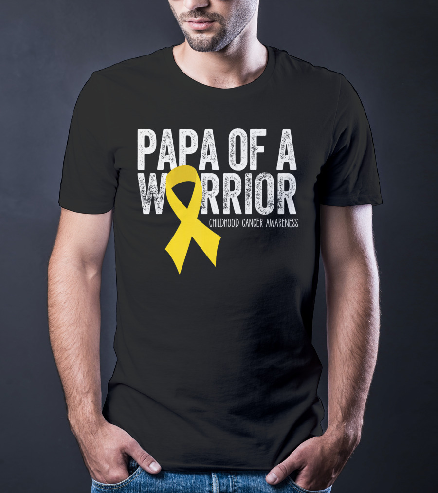 Papa Of A Warrior Childhood Cancer Awareness T-Shirt