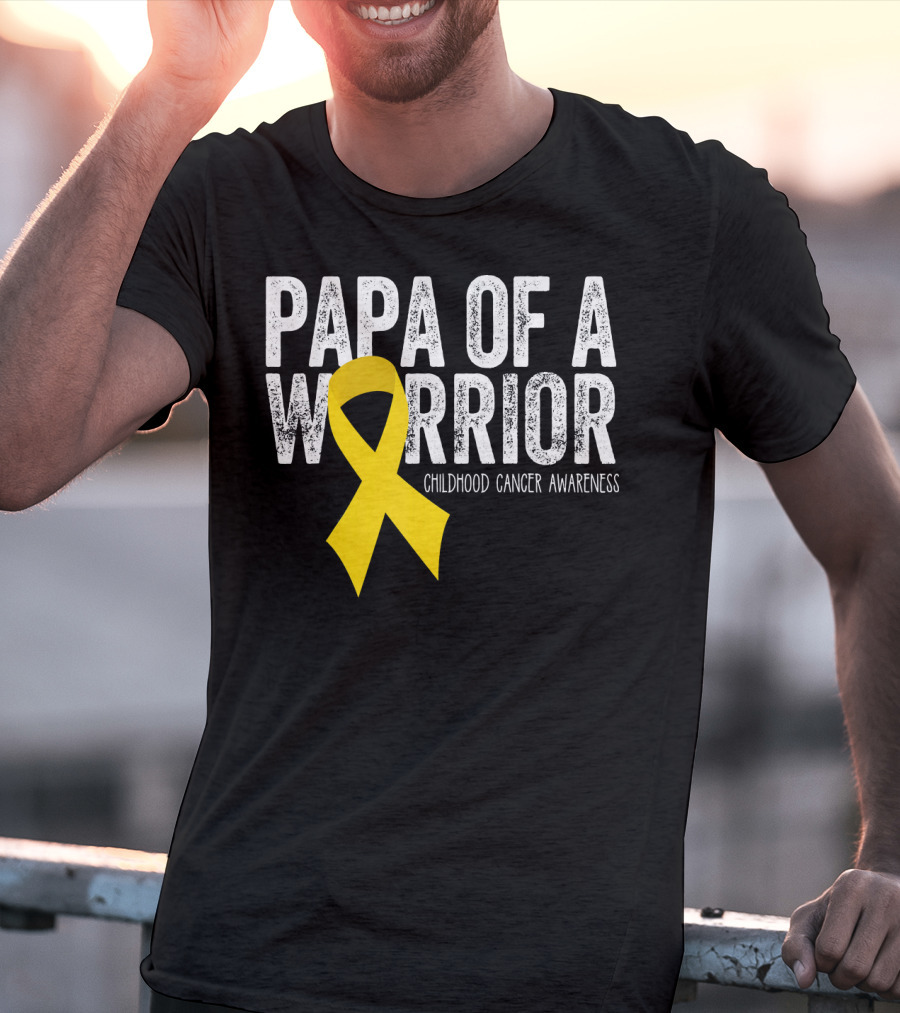 Papa Of A Warrior Childhood Cancer Awareness T-Shirt