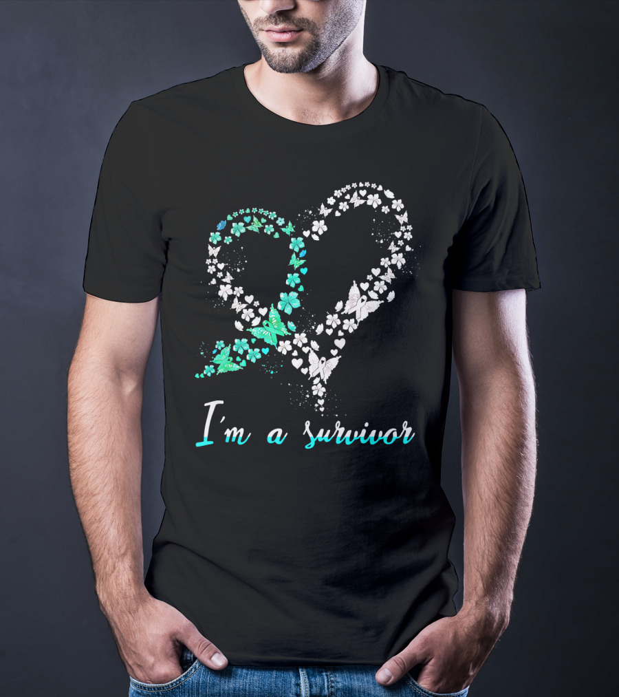 I'm A Survivor Heart Butterfly Floral Cervical Cancer Awareness T-Shirt