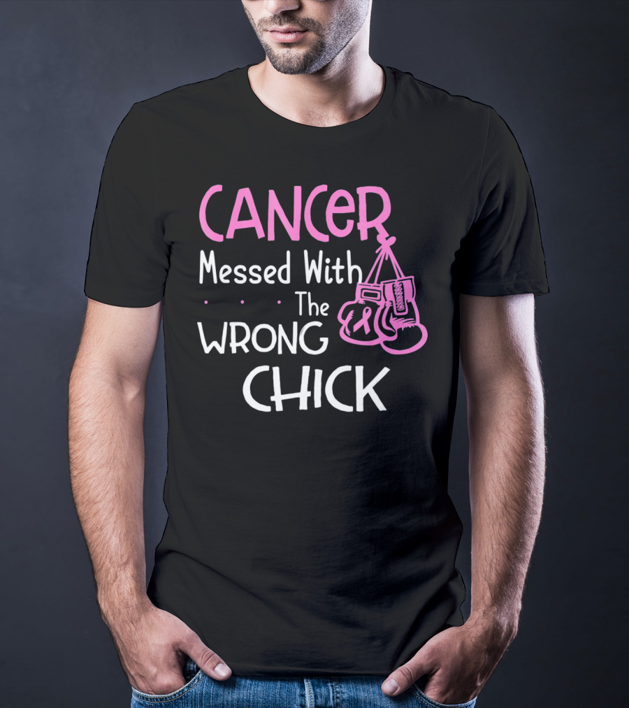 Cancer Messed With The Wrong Chick Boxing Gloves Pink Awareness T-Shirt