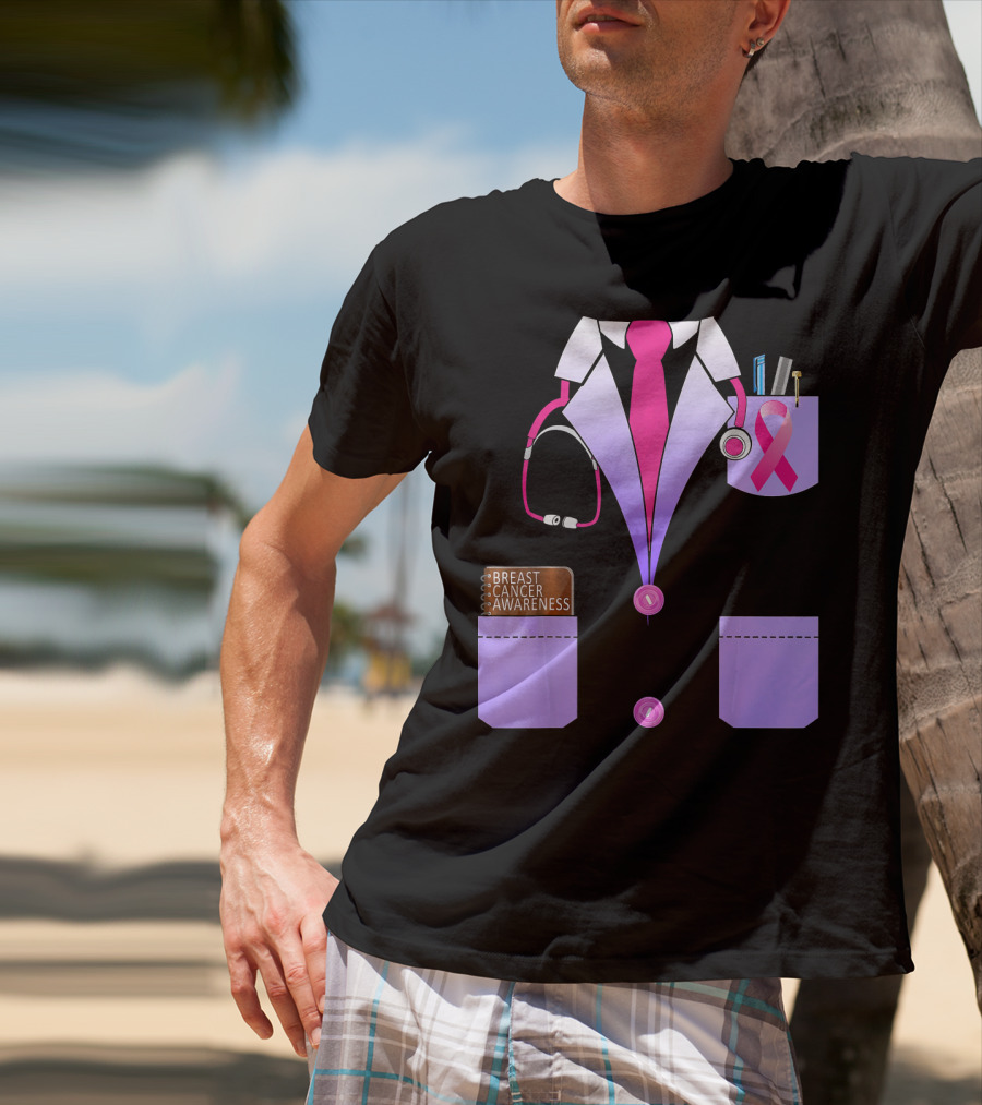 Breast Cancer Awareness Doctor Stethoscope Ribbon Medical Suit T-Shirt