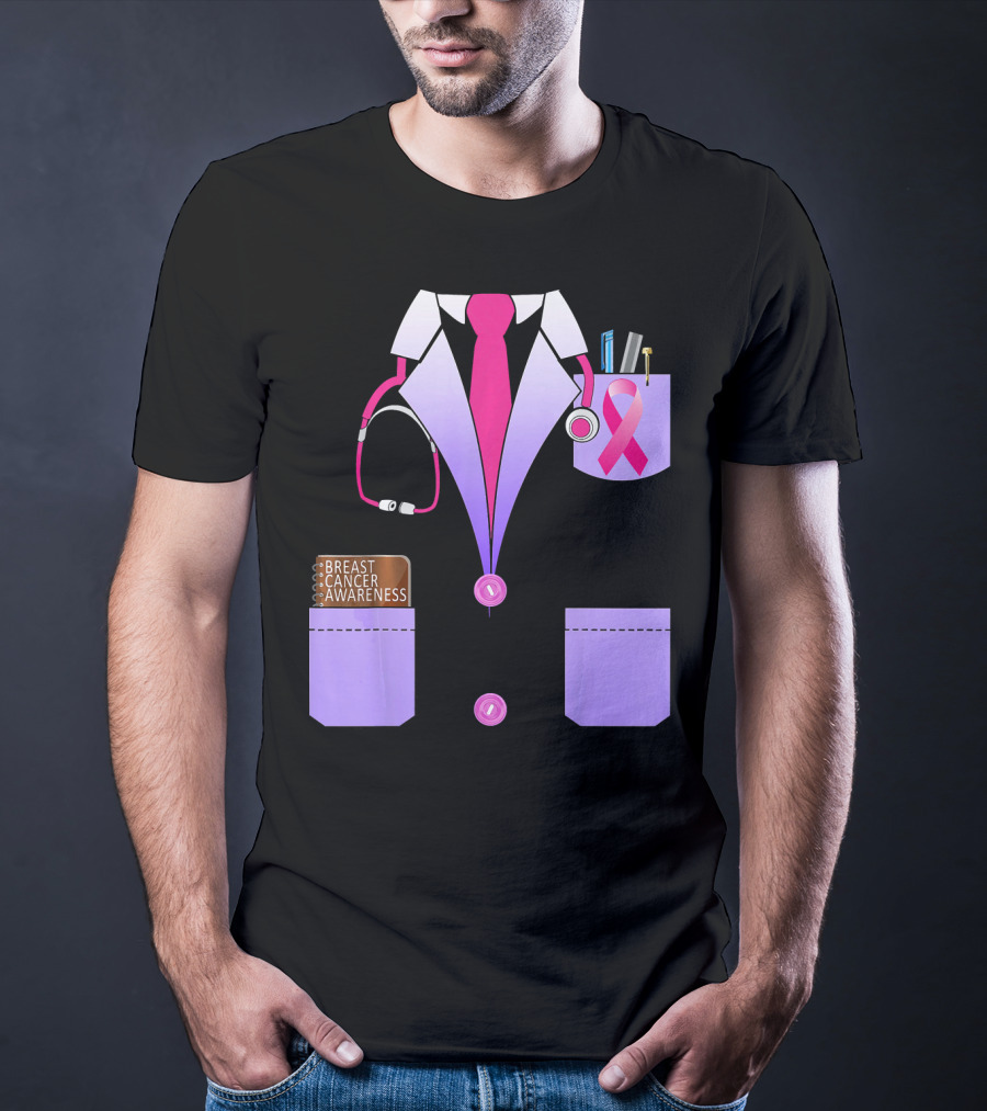 Breast Cancer Awareness Doctor Stethoscope Ribbon Medical Suit T-Shirt
