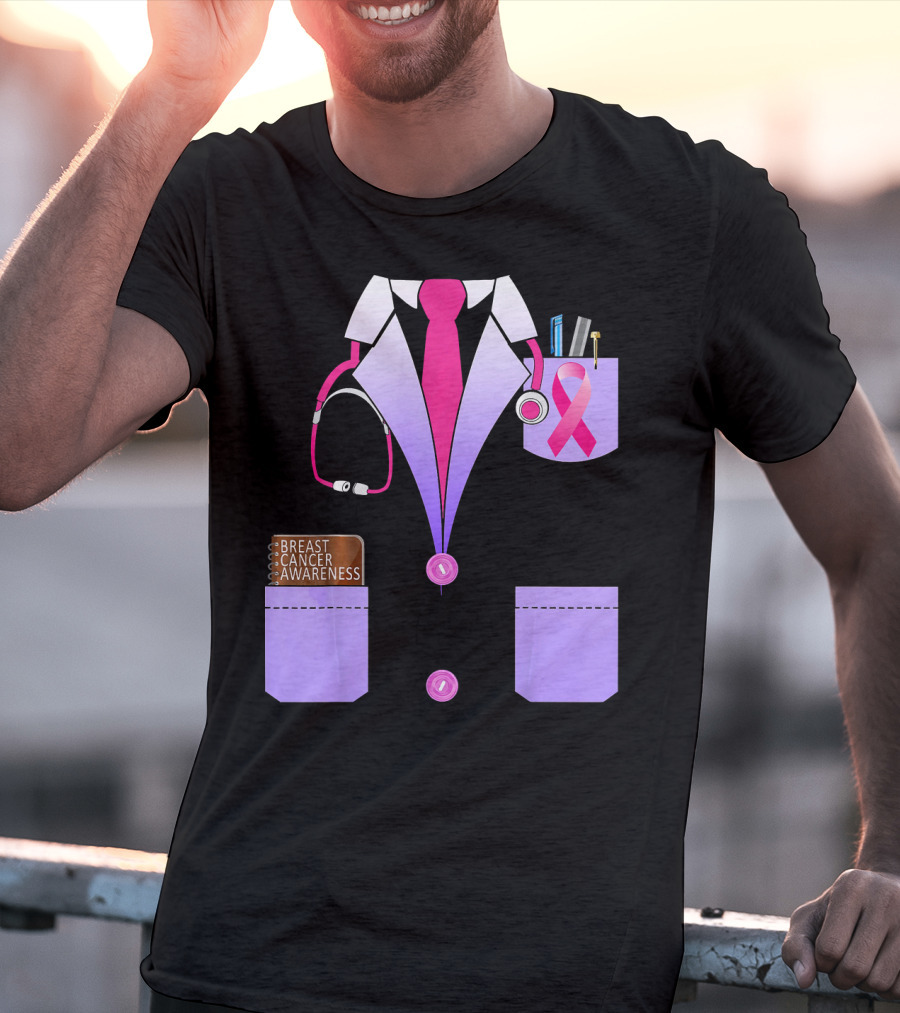 Breast Cancer Awareness Doctor Stethoscope Ribbon Medical Suit T-Shirt