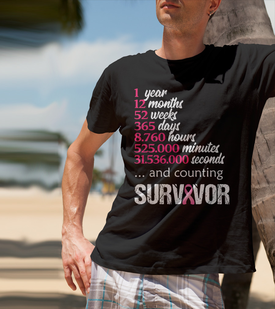 1 Year Survivor Breast Cancer And Counting Pink T-Shirt