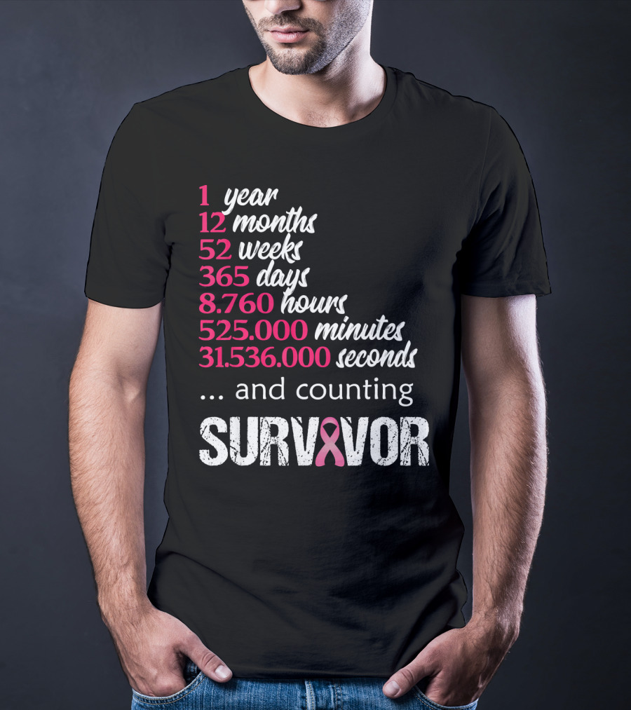 1 Year Survivor Breast Cancer And Counting Pink T-Shirt