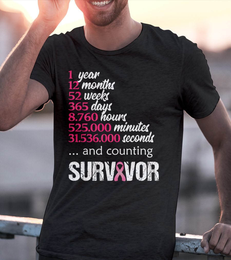 1 Year Survivor Breast Cancer And Counting Pink T-Shirt