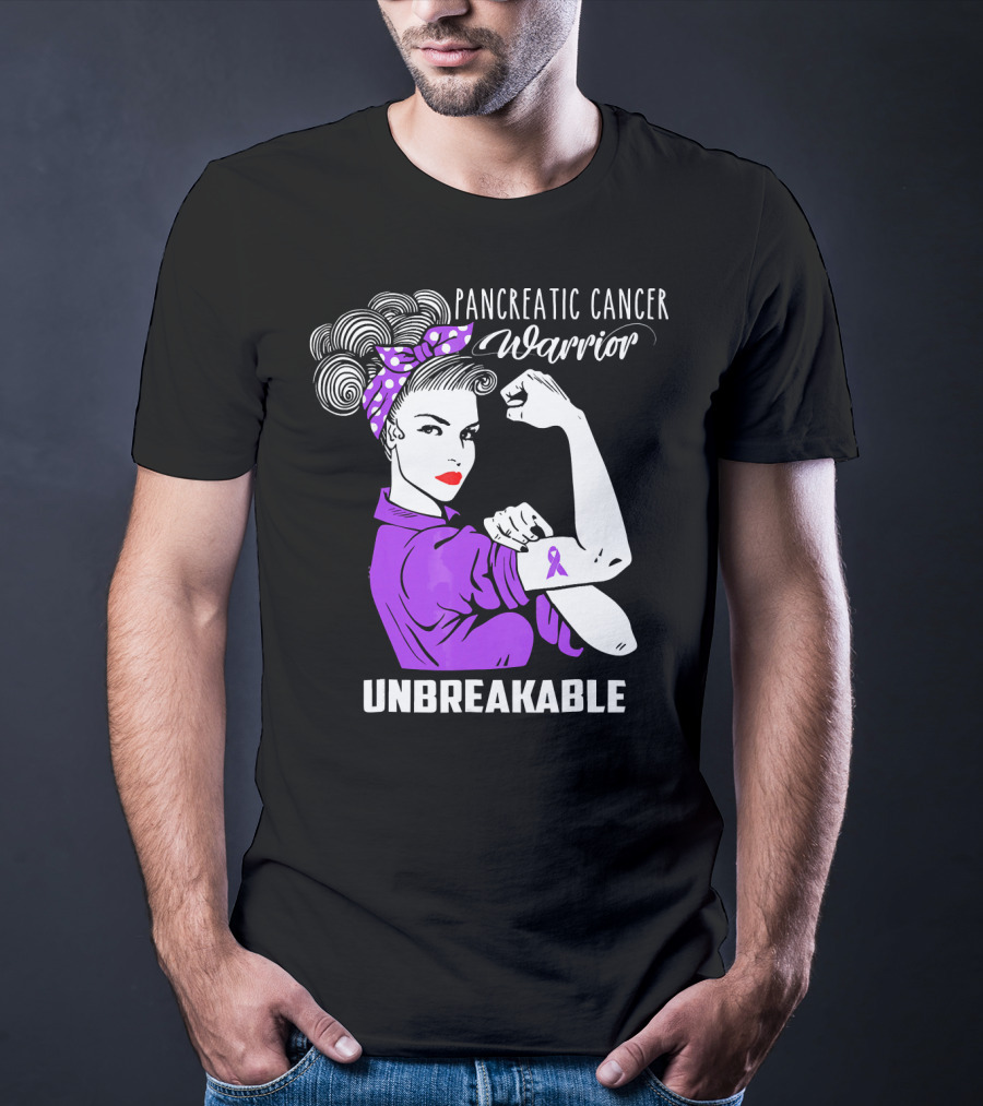 Pancreatic Cancer Warrior Rosie The Riveter Unbreakable T-Shirt