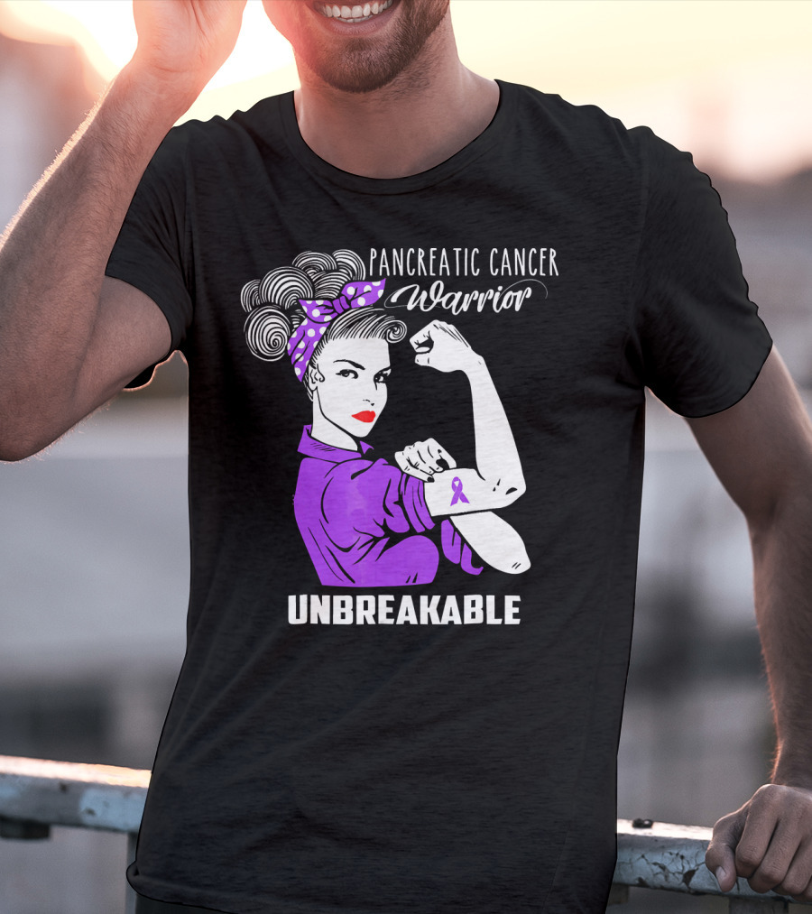 Pancreatic Cancer Warrior Rosie The Riveter Unbreakable T-Shirt