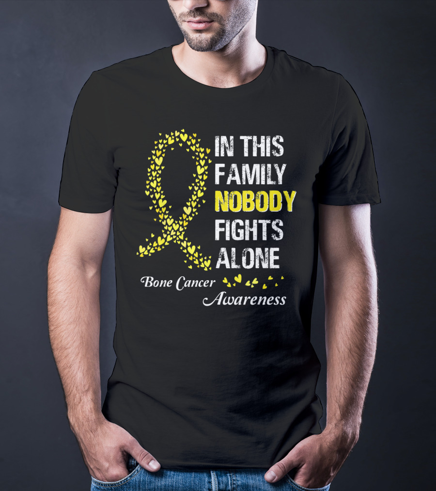 In This Family Nobody Fights Alone Bone Cancer Awareness T-Shirt