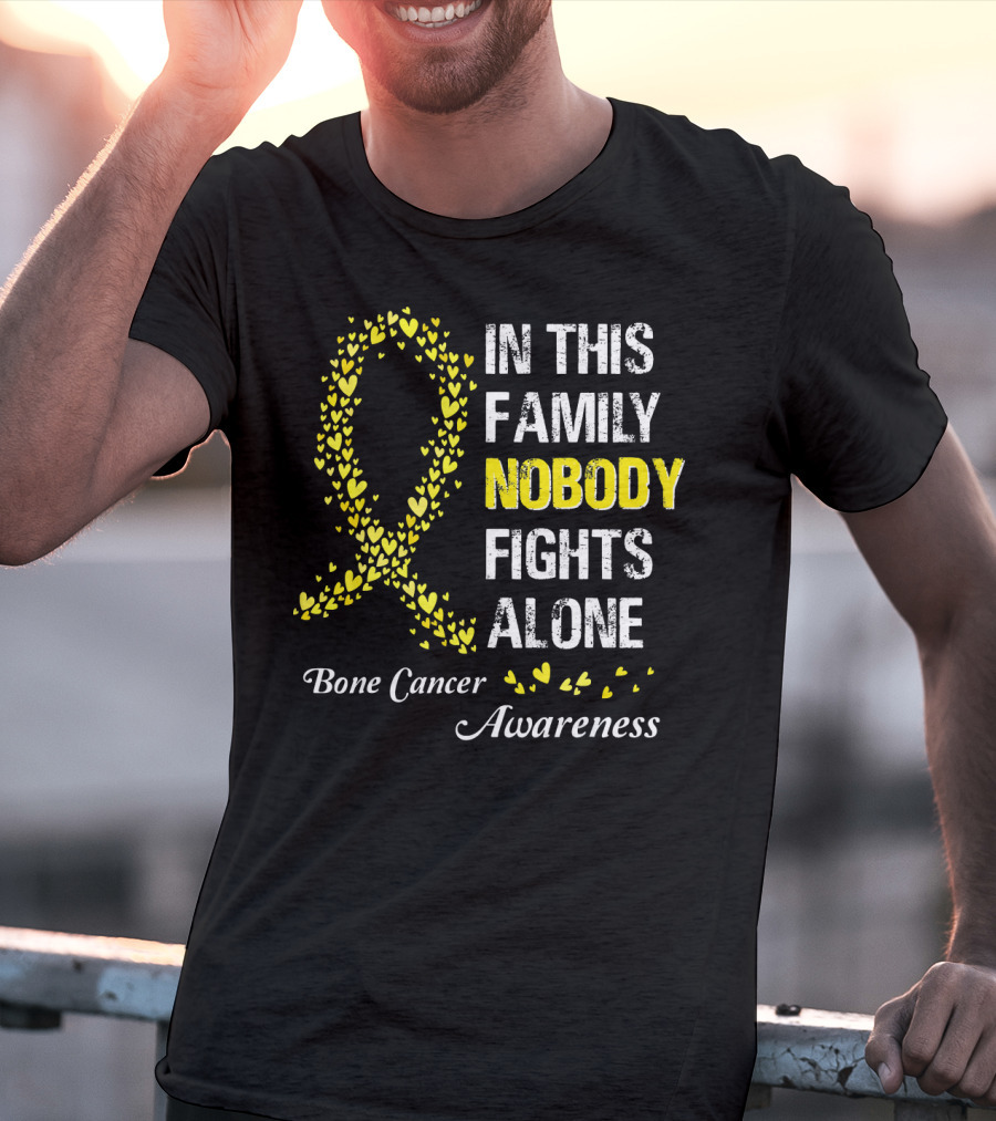 In This Family Nobody Fights Alone Bone Cancer Awareness T-Shirt