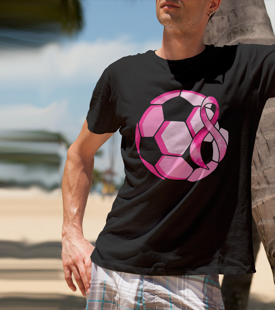 Pink Ribbon Soccer Ball Breast Cancer Awareness T-Shirt