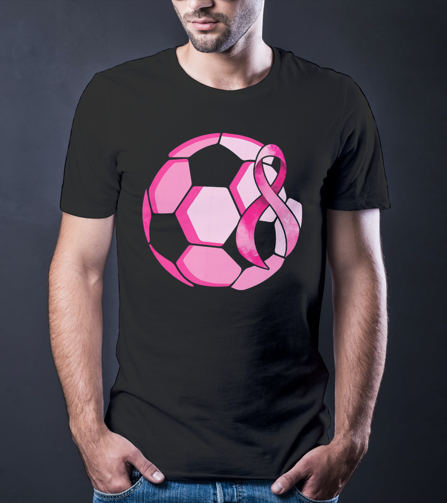 Pink Ribbon Soccer Ball Breast Cancer Awareness T-Shirt