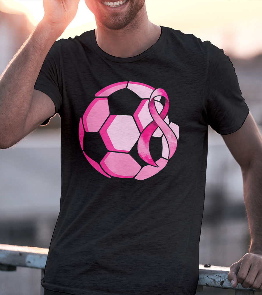 Pink Ribbon Soccer Ball Breast Cancer Awareness T-Shirt