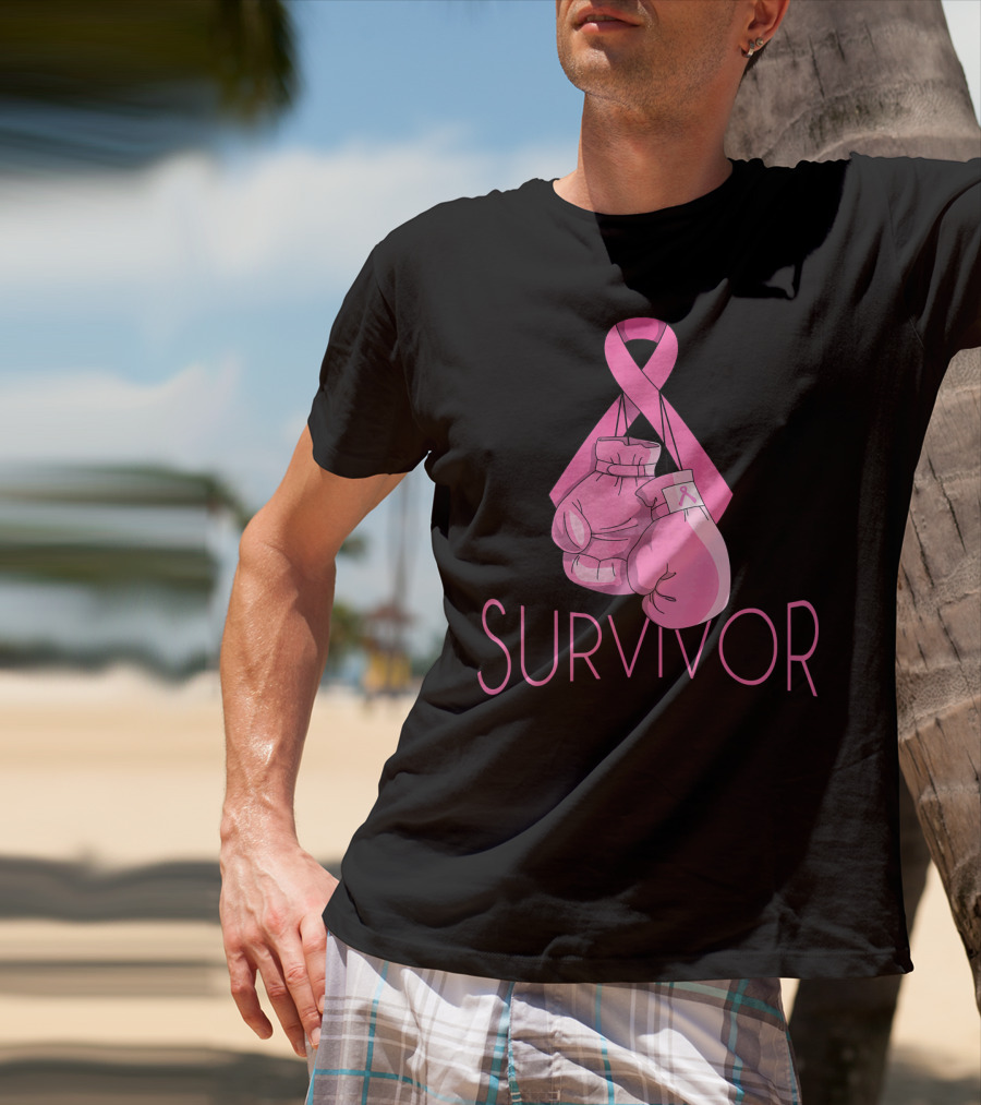 Survivor Breast Cancer Awareness Pink Ribbon Boxing Gloves T-Shirt