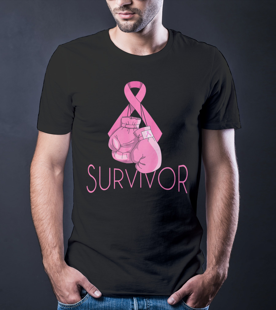 Survivor Breast Cancer Awareness Pink Ribbon Boxing Gloves T-Shirt
