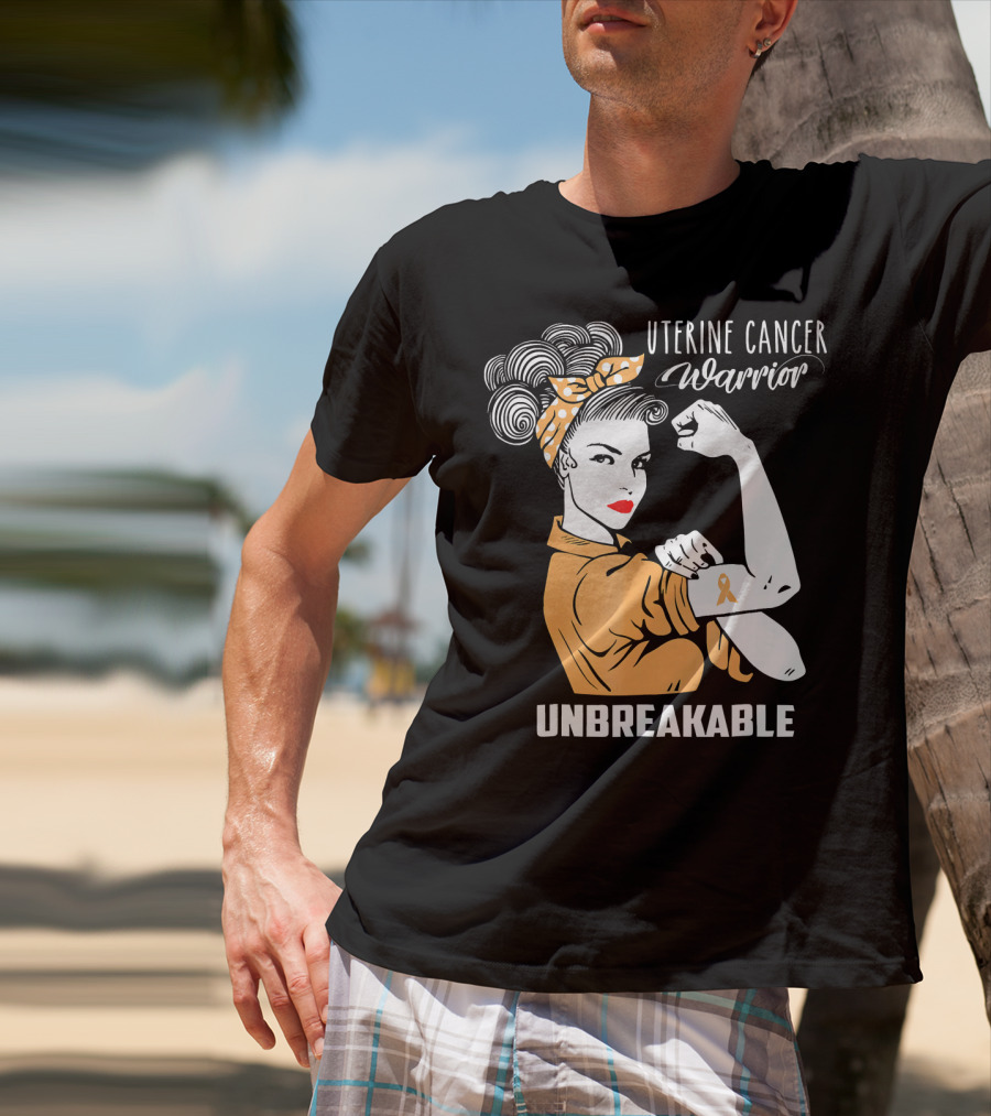Uterine Cancer Warrior Unbreakable Rosie The Riveter T-Shirt