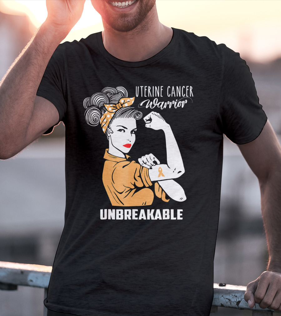 Uterine Cancer Warrior Unbreakable Rosie The Riveter T-Shirt