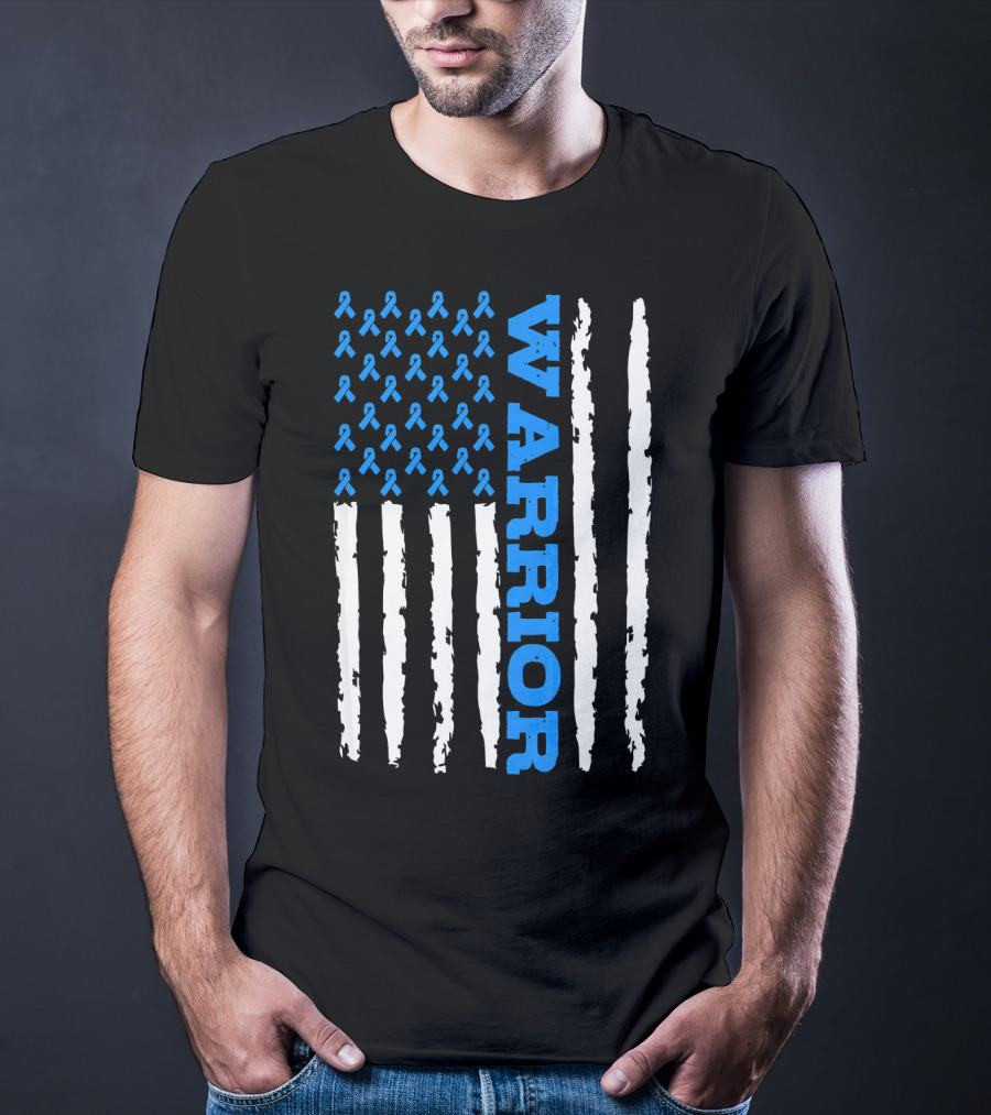 Prostate Cancer Warrior Blue Ribbon American Flag T-Shirt