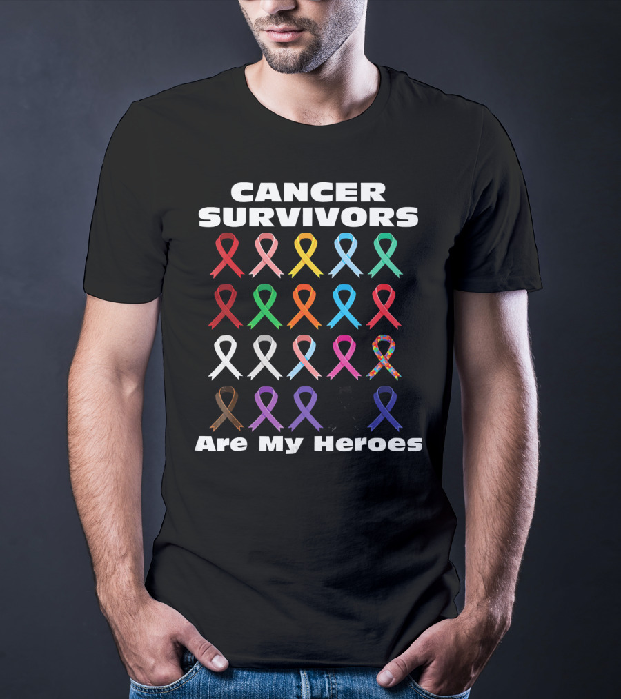 CANCER SURVIVORS ARE MY HEROES Multiple Awareness Ribbons T-Shirt