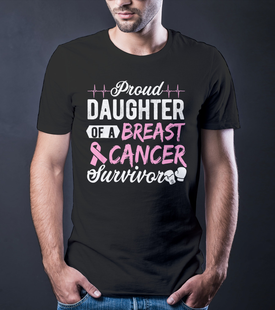 Proud Daughter Of A Breast Cancer Survivor Pink Ribbon Boxing Gloves T-Shirt