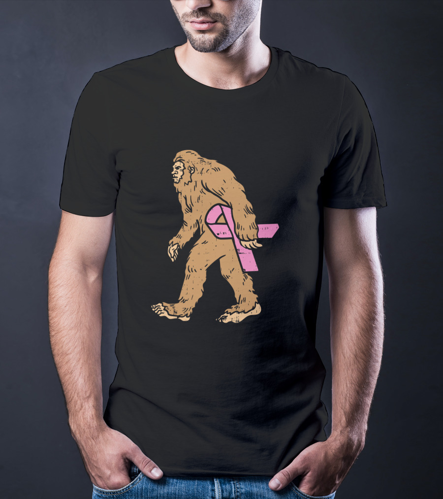 Bigfoot Sasquatch Funny Pink Ribbon Breast Cancer Awareness T-Shirt
