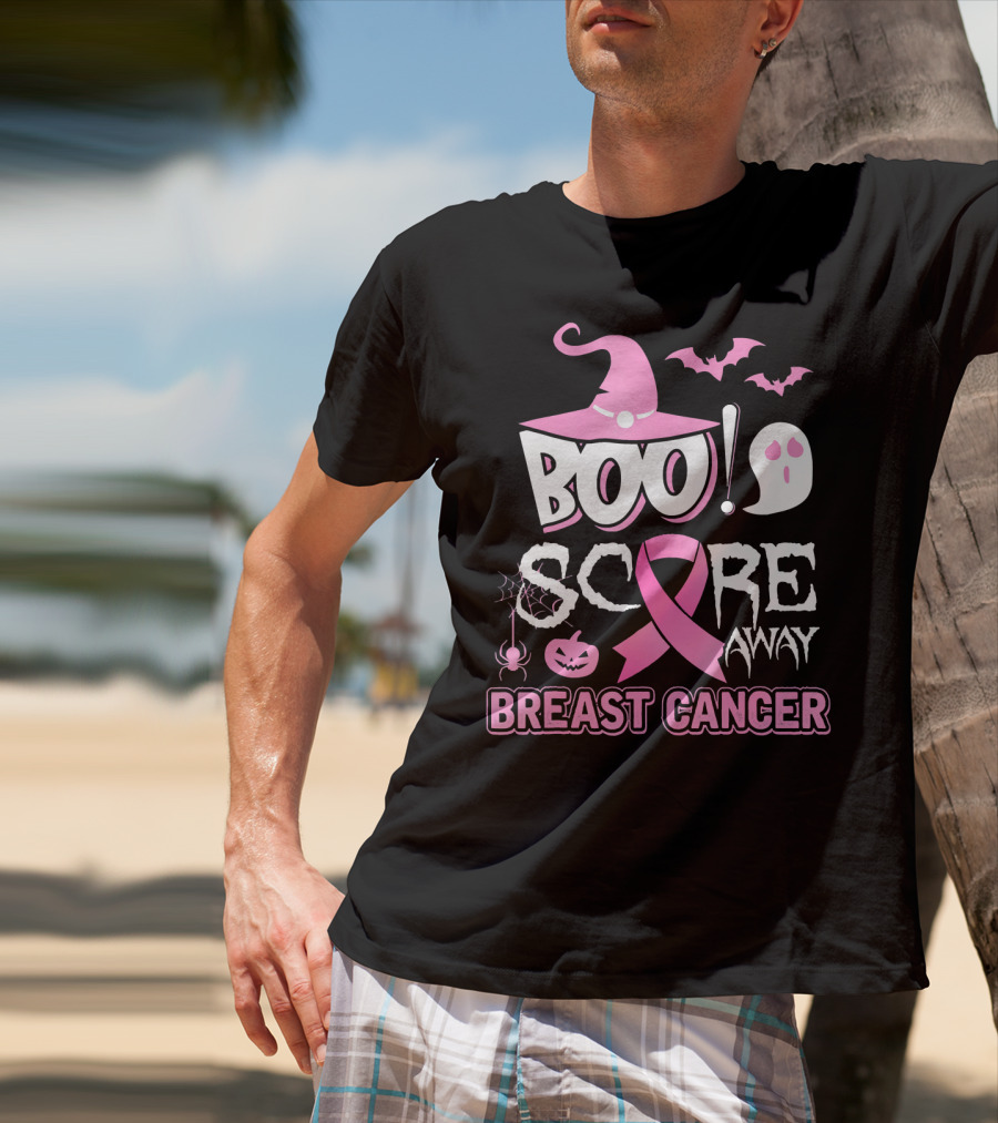 BOO Scare Away Breast Cancer Pink Ribbon Halloween T-Shirt