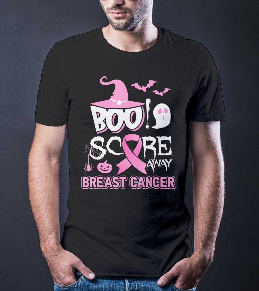 BOO Scare Away Breast Cancer Pink Ribbon Halloween T-Shirt