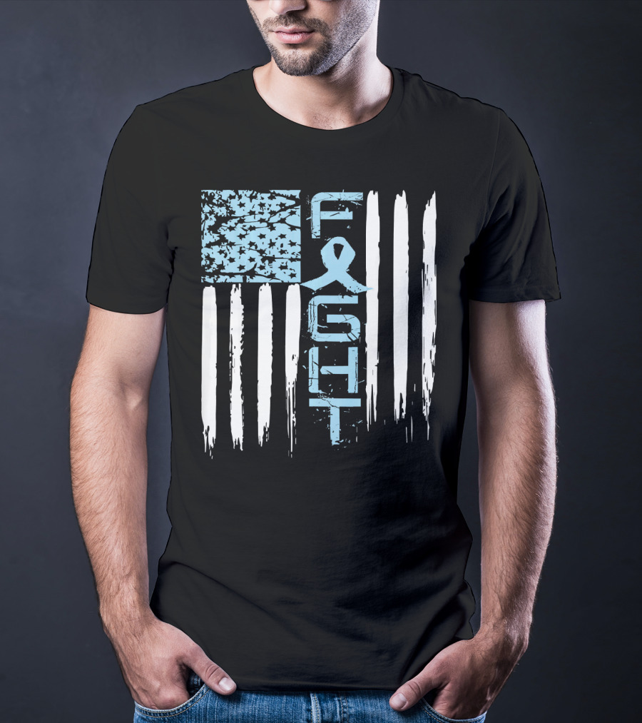 Prostate Cancer Awareness Fight Blue Ribbon American Flag T-Shirt