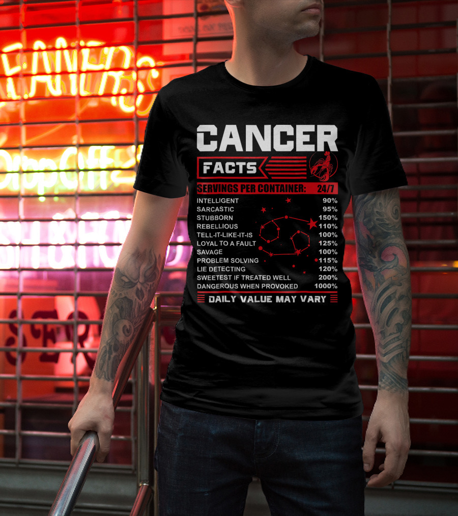 Cancer Facts Zodiac Traits Daily Value May Vary T-Shirt