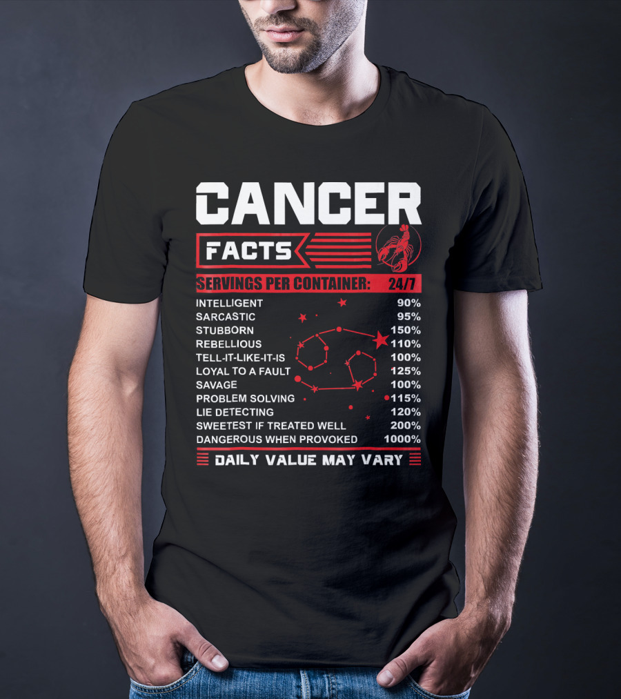 Cancer Facts Zodiac Traits Daily Value May Vary T-Shirt