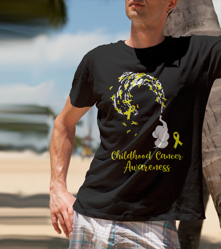 Childhood Cancer Awareness Elephant Spraying Yellow Ribbons T-Shirt