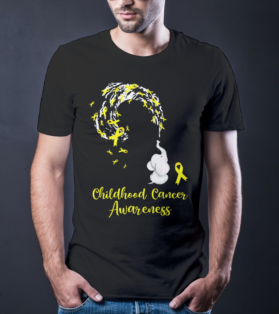 Childhood Cancer Awareness Elephant Spraying Yellow Ribbons T-Shirt