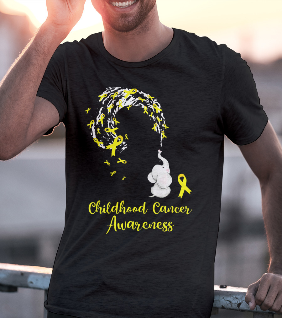 Childhood Cancer Awareness Elephant Spraying Yellow Ribbons T-Shirt