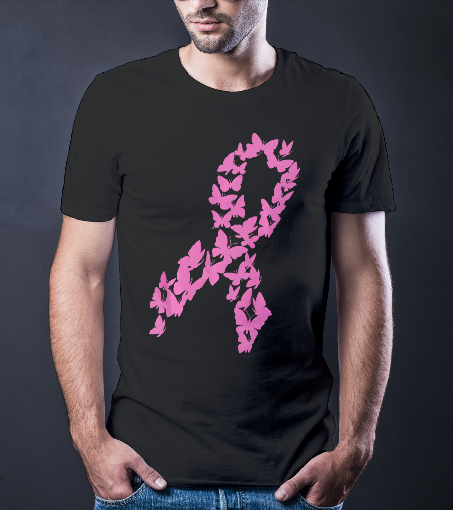 Pink Ribbon Butterfly Awareness Breast Cancer Cute T-Shirt