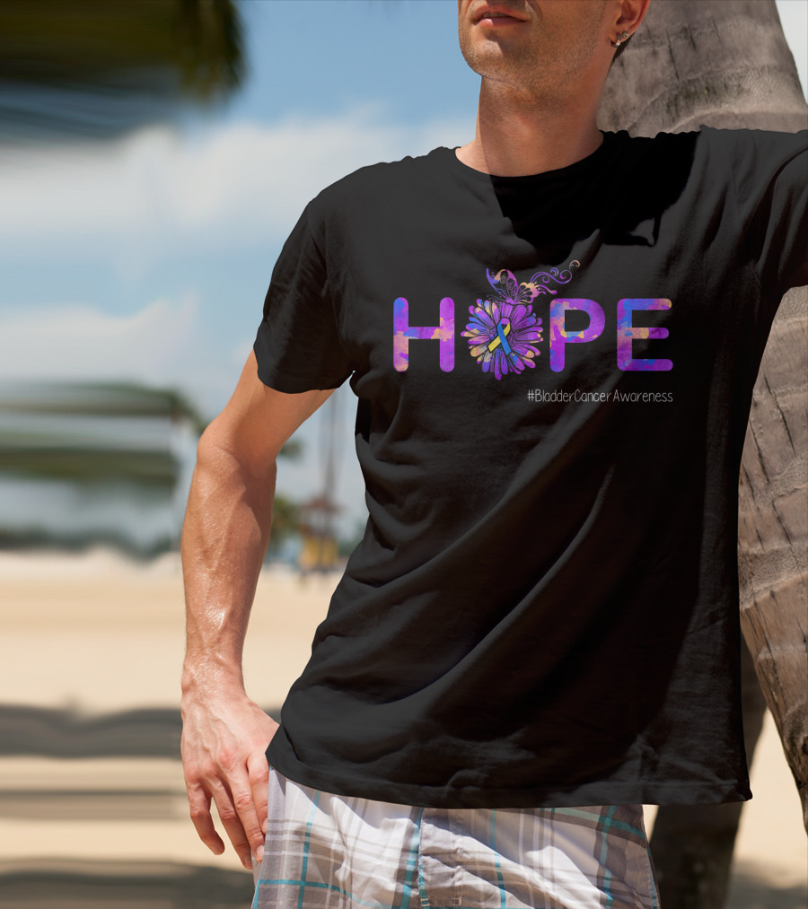 Hope Butterfly Ribbon Bladder Cancer Awareness T-Shirt