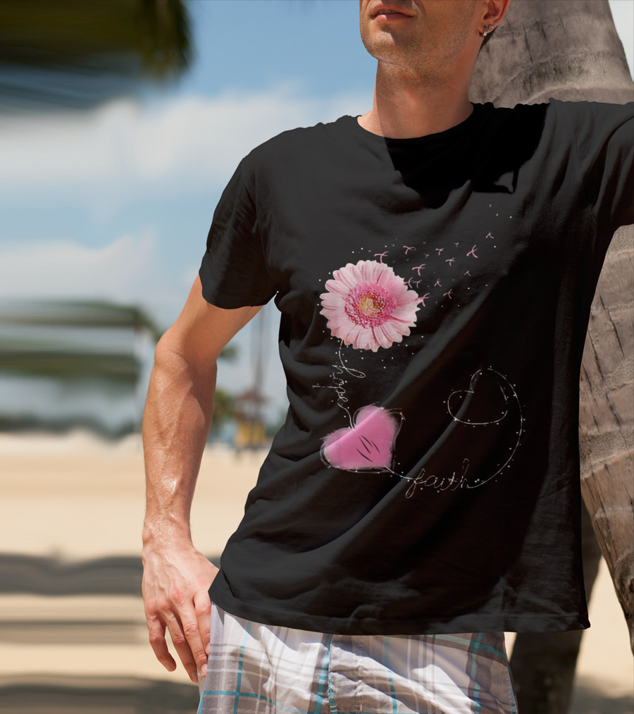 Hope Faith Pink Flower Hearts Breast Cancer Awareness T-Shirt