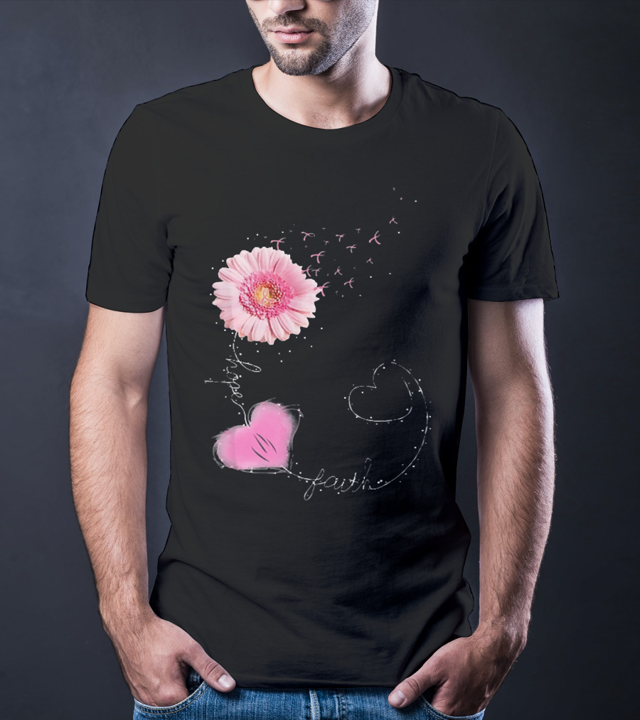 Hope Faith Pink Flower Hearts Breast Cancer Awareness T-Shirt
