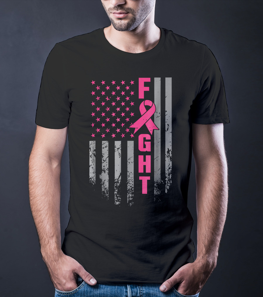 Breast Cancer Awareness American Flag Fight T-Shirt