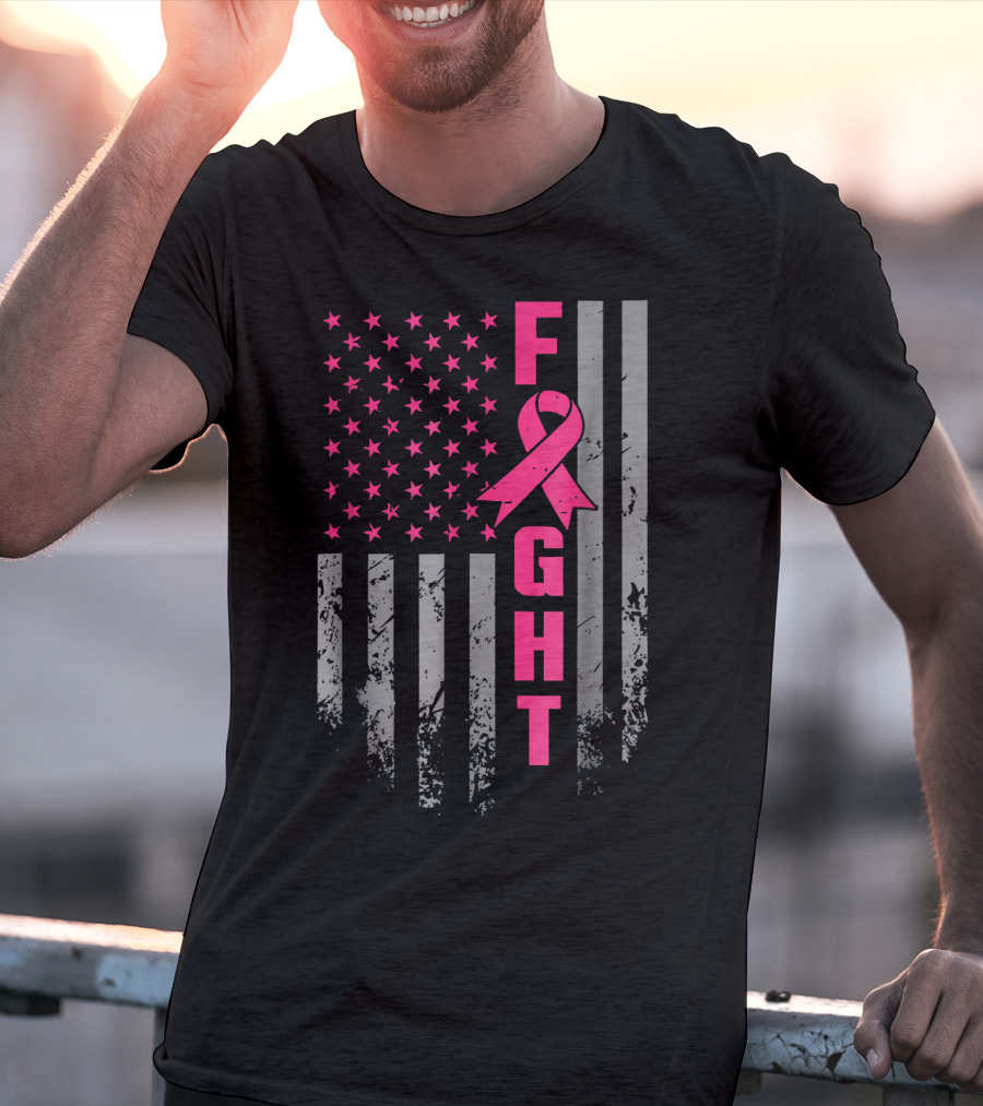 Breast Cancer Awareness American Flag Fight T-Shirt