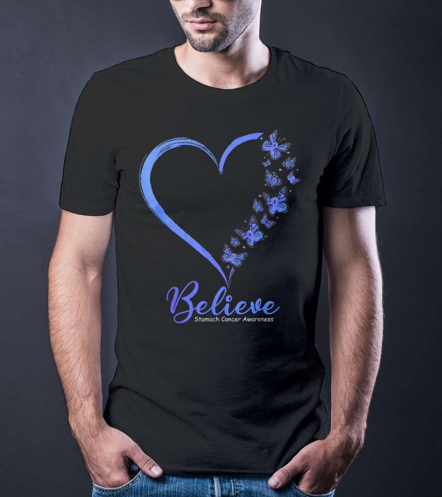 Believe Butterfly Stomach Cancer Awareness T-Shirt