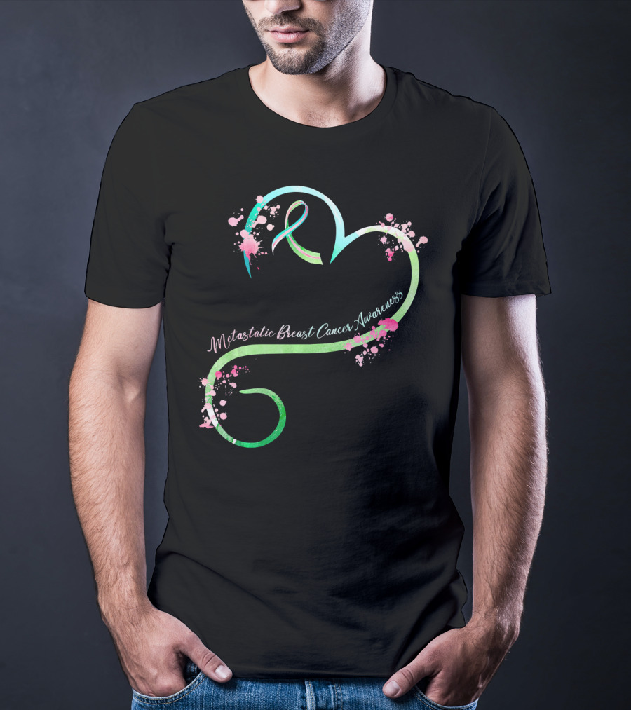 Metastatic Breast Cancer Awareness Heart Ribbon Splatters T-Shirt