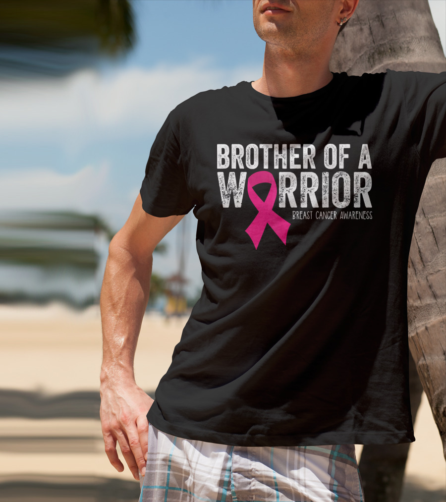 Brother Of A Warrior Pink Ribbon Breast Cancer Awareness T-Shirt